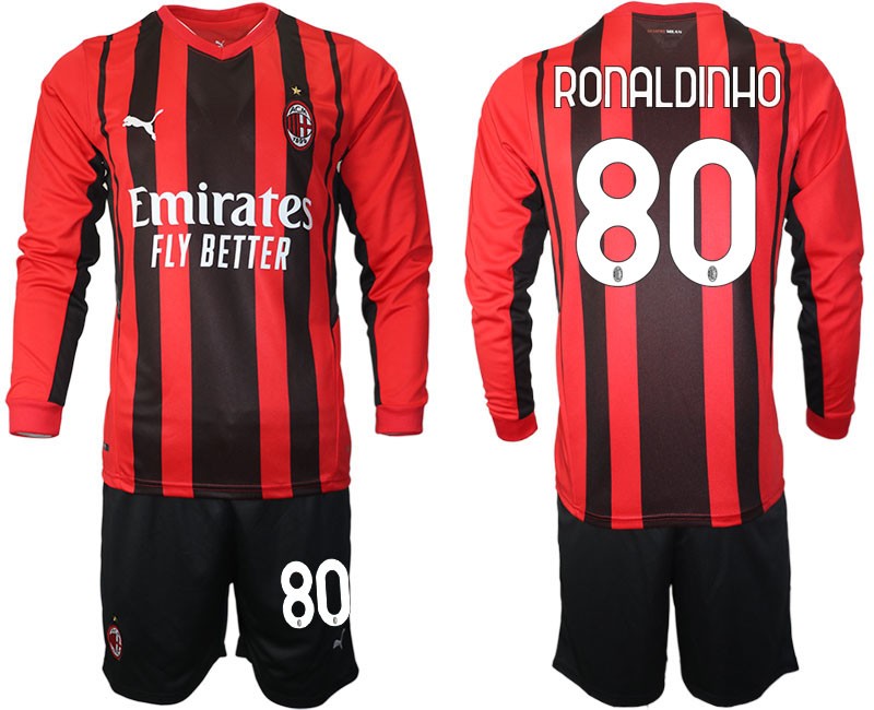 Cheap Men 2021-2022 Club Ac Milan home red Long Sleeve 80 Soccer Jersey